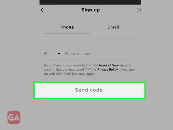 The send code option for TikTok