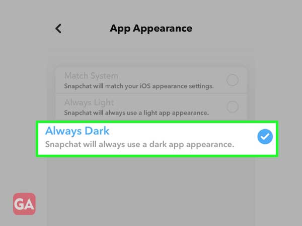 always dark option for Snapchat theme