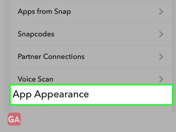app appearance option on snapchat