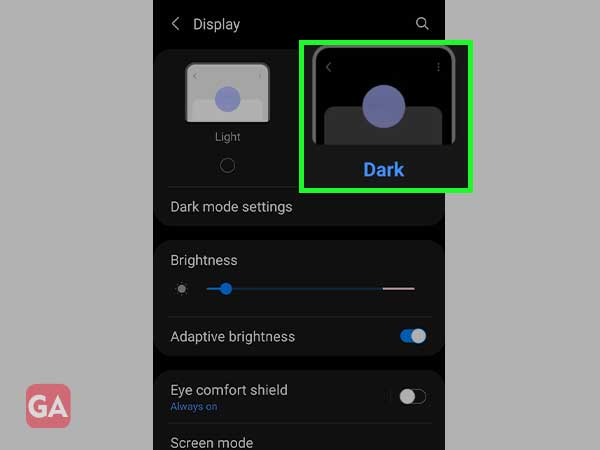 enable the dark mode for your device