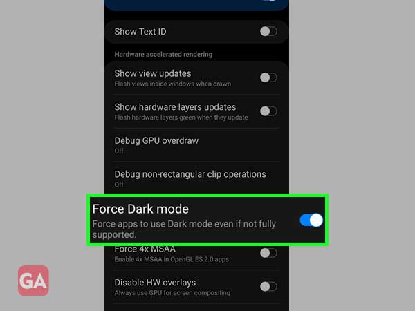 turn the toggle on for "force dark mode
