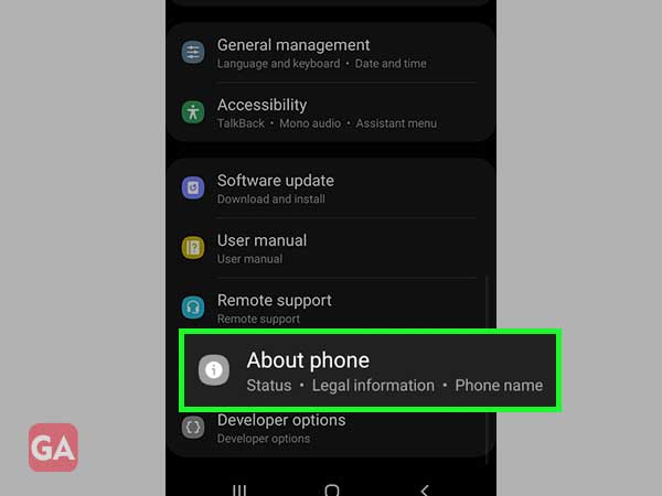 select the about phone option.