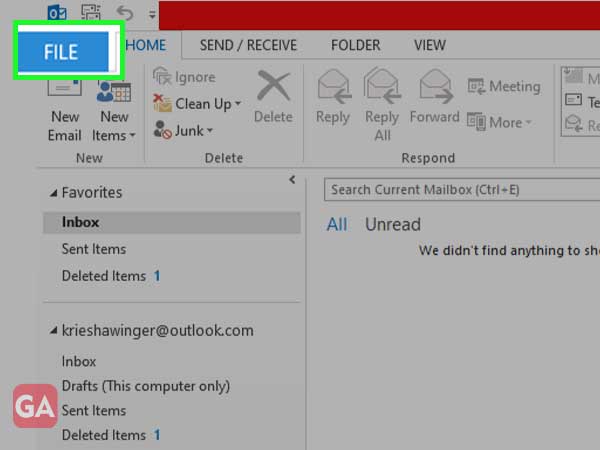 the file option in Outlook