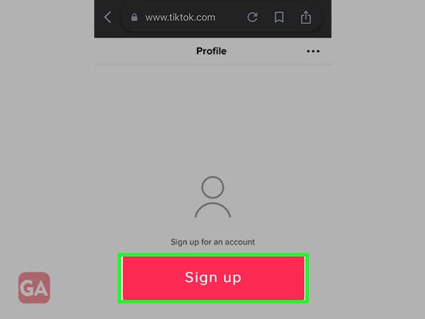 the sign-up page for TikTok