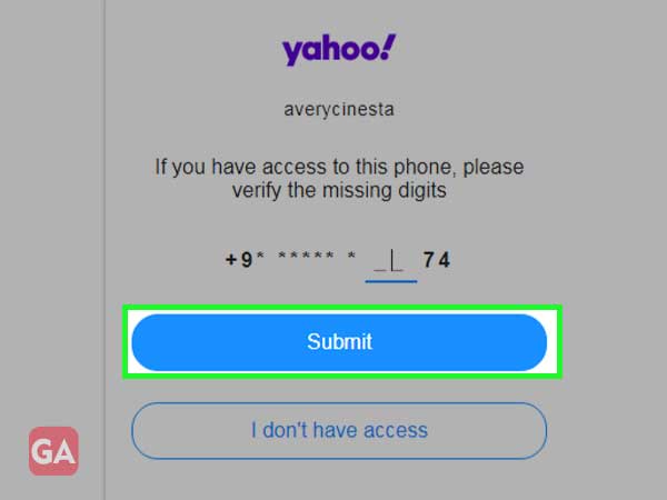 the verification code window for Yahoo