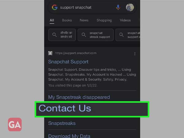 the contact us option