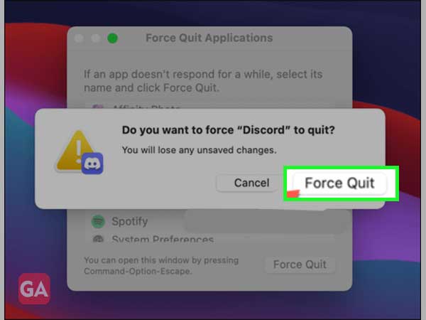 Click on the Discord icon and select Force Quit