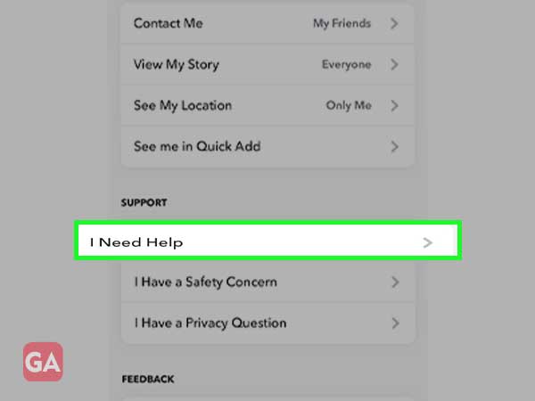 The I need help option from the support menu