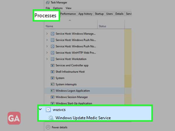 Find Windows Update Medic Service in Task Manager