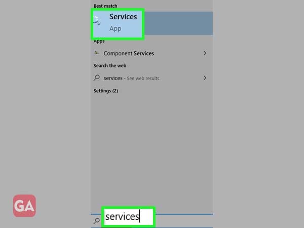 Search services in the Start Menu