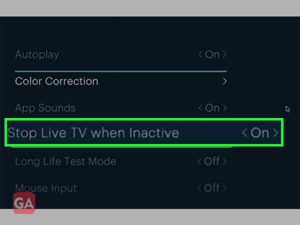 Select Stop Live TV when Inactive