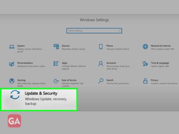 Go to Update and Security