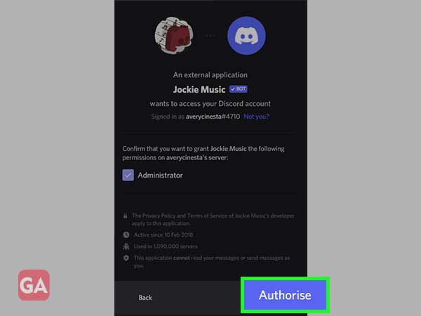 click on authorise
