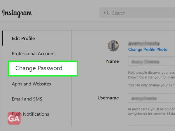 click on change password