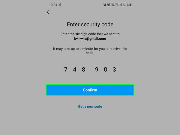 Enter the code and tap confirm