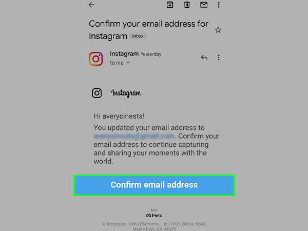 email address updated on Instagram