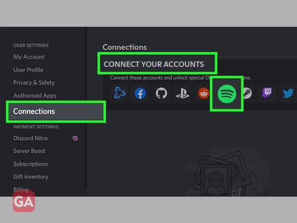 Click on connections and then choose Spotify