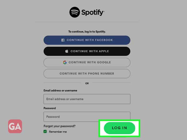 Enter spotify login details and click on log in