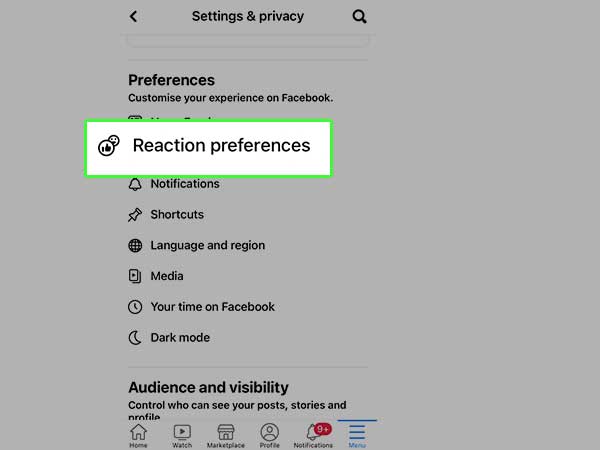Select Reaction Preferences.