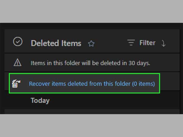 Tap on Recover items deleted from this folder.