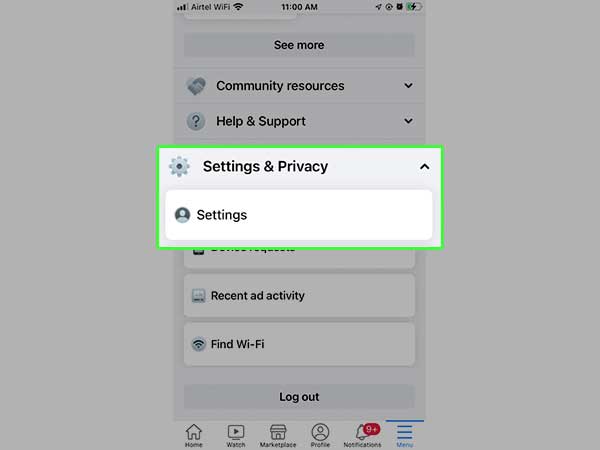 Tap on Settings and Privacy, then open Settings.