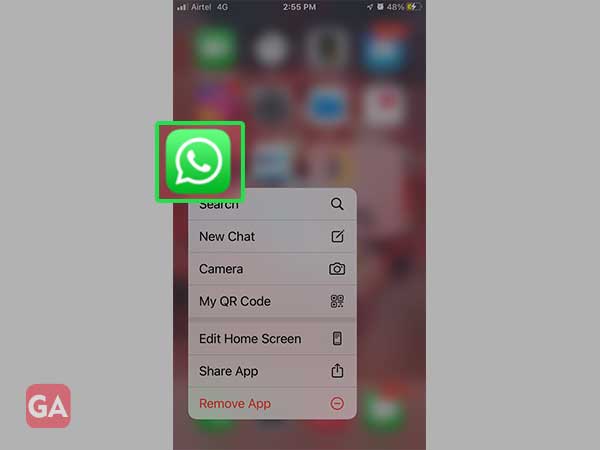 Press and hold the WhatsApp icon.