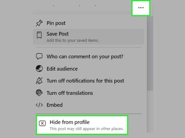 Tap on the three dots and from the options select hide from profile.