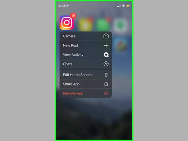 Press and hold on to the Instagram app icon until the list of options appears.