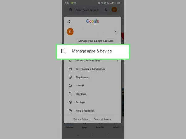 Click on manage apps and devices 