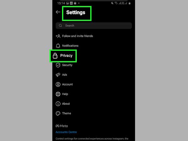 Tap on Settings and then press Privacy.