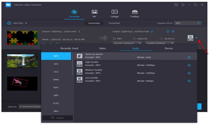 select every audio output format