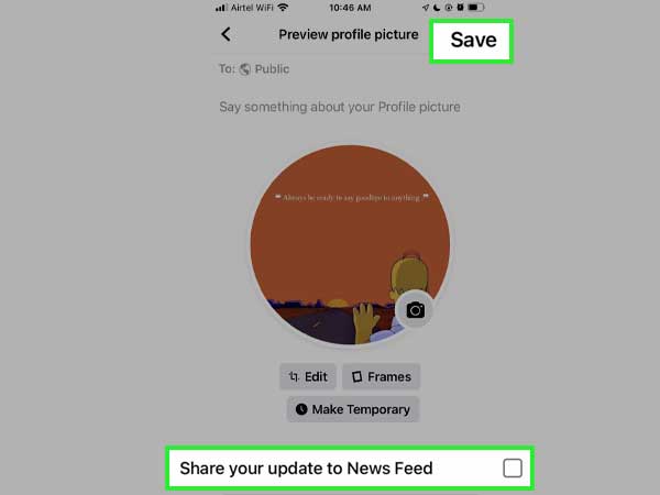 Untick the box for Share your update to News Feed and click on Save.