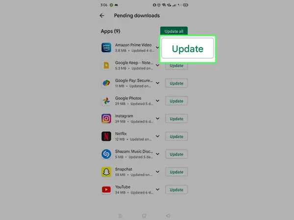  Locate the app and click on update 