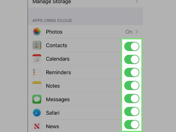 Enable apps you want to use with iCloud.