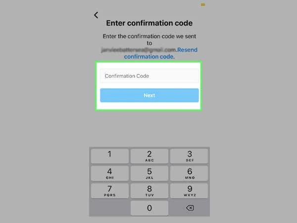  Enter the confirmation code.