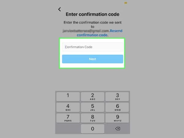     Enter the confirmation code.