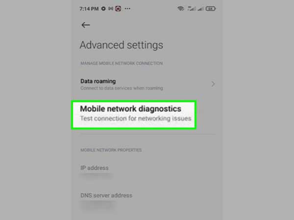 Tap on Mobile Network Diagnostics