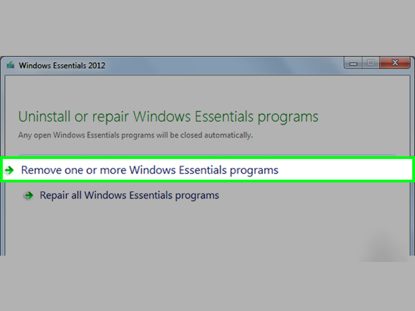 Click on remove one or more Windows essential programs