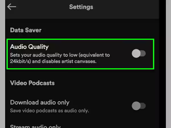 Disable Audio Quality toggle.