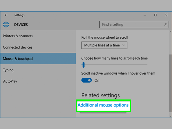 Select Additional mouse options