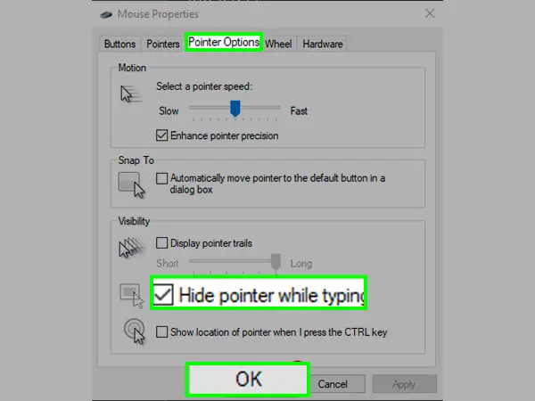 Untick Hide pointer while typing.