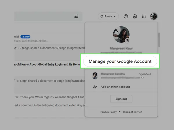 click on Manage Your Google Account