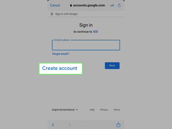 click create account 