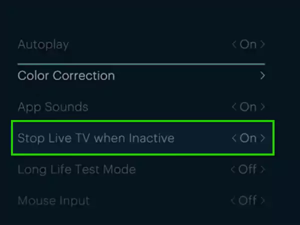 Select Stop Live TV when Inactive