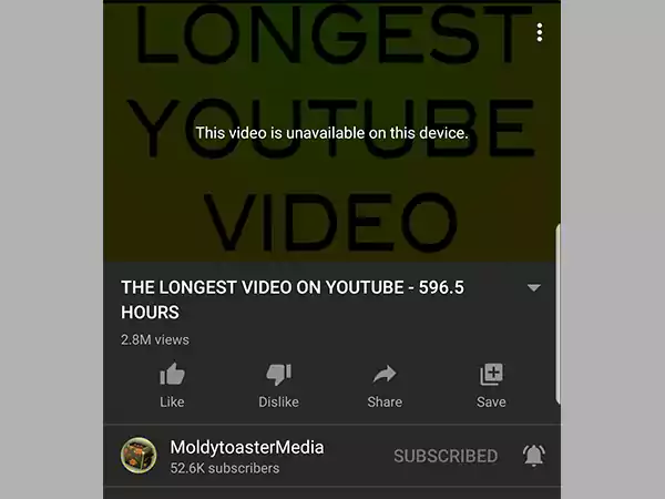 Screenshot of the longest video ever on YouTube