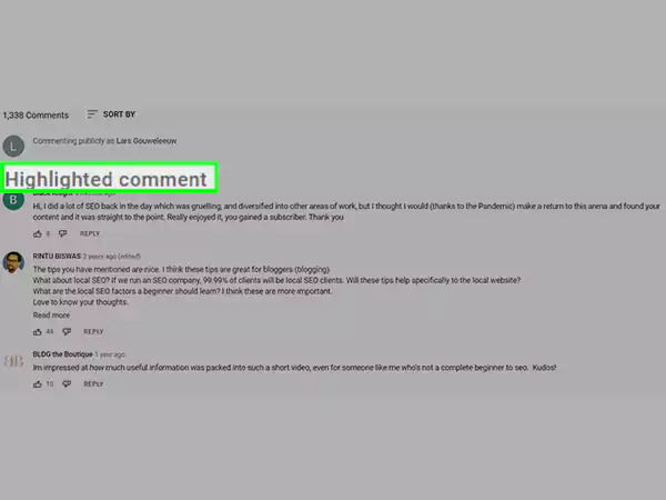 How to highlight comments on YouTube