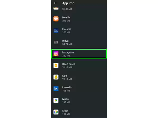 Instagram app among other applications