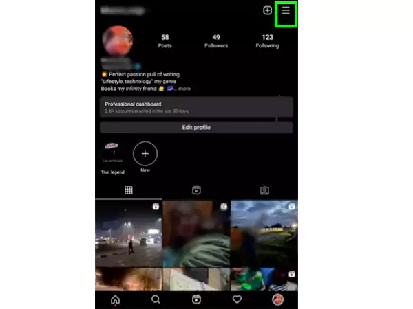 More option on the top right corner of Insta
