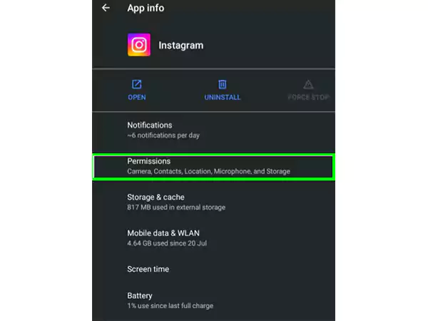 Permission for Instagram App