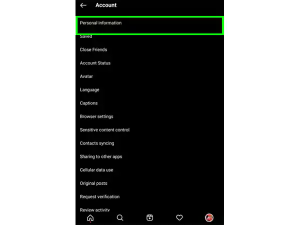 Personal Information on Instagram Settings